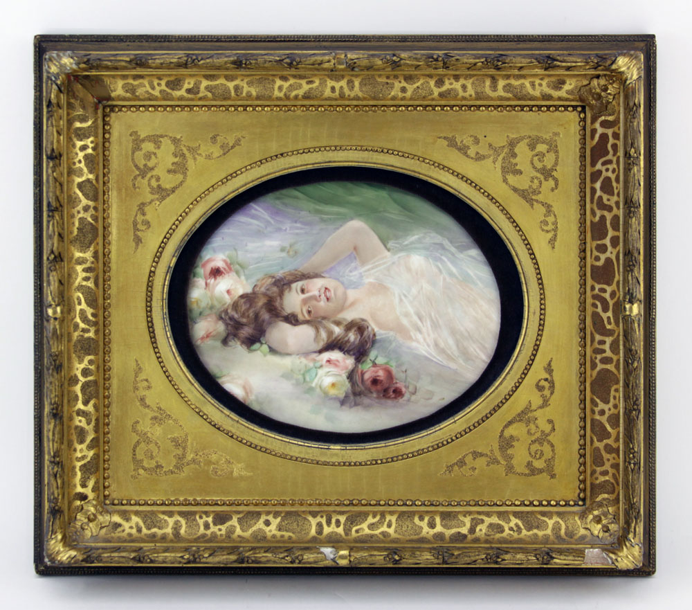 Antique Limoges Porcelain Plaque of a Beauty in Nature