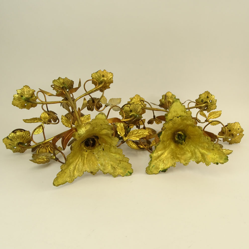 Pair of Antique French Jeweled Bronze/Brass Candelabra.