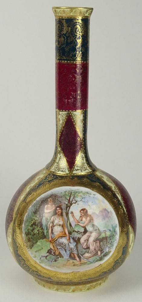 20th Century Royal Vienna type Porcelain Bottle Vase