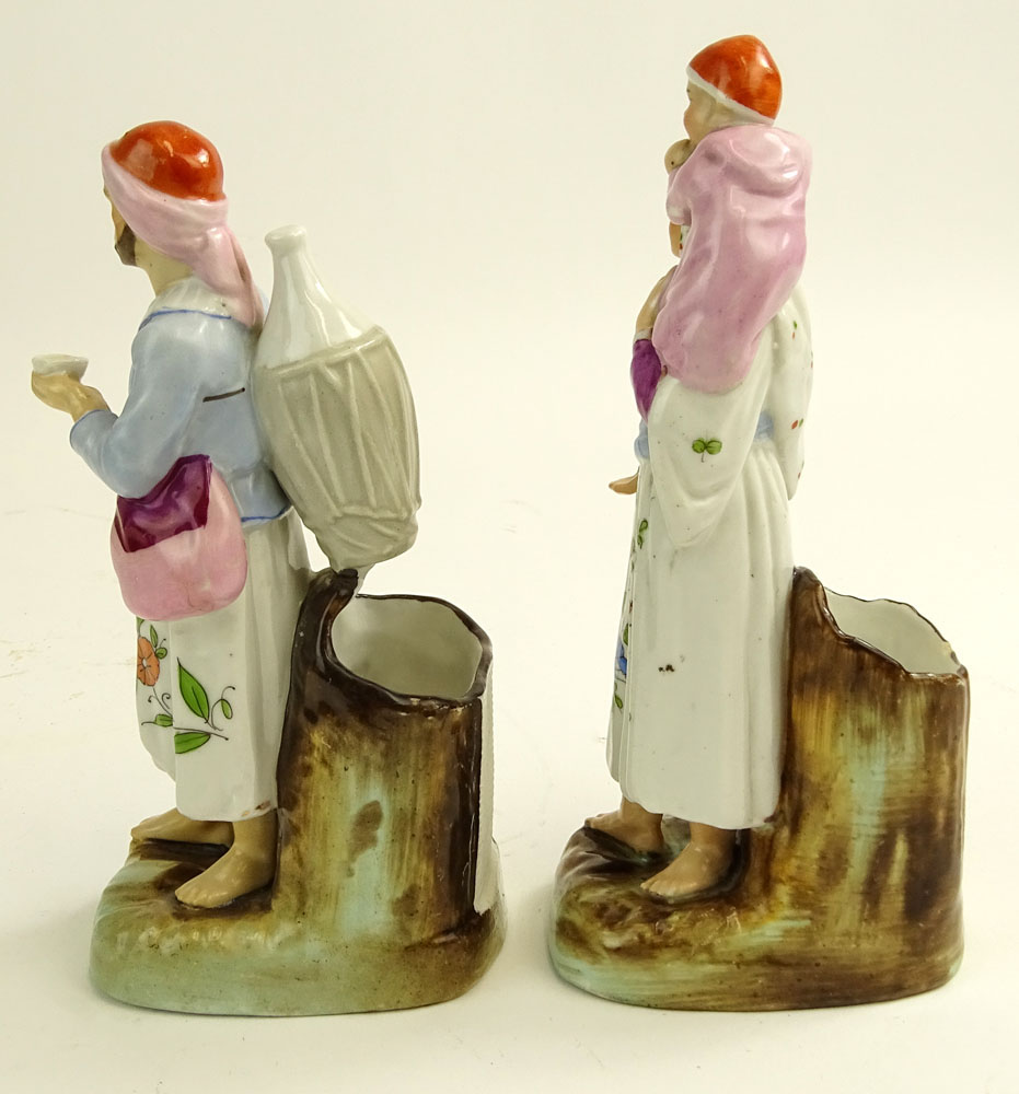 Pair of Vintage Turkish Hand Painted Porcelain Figural Vases