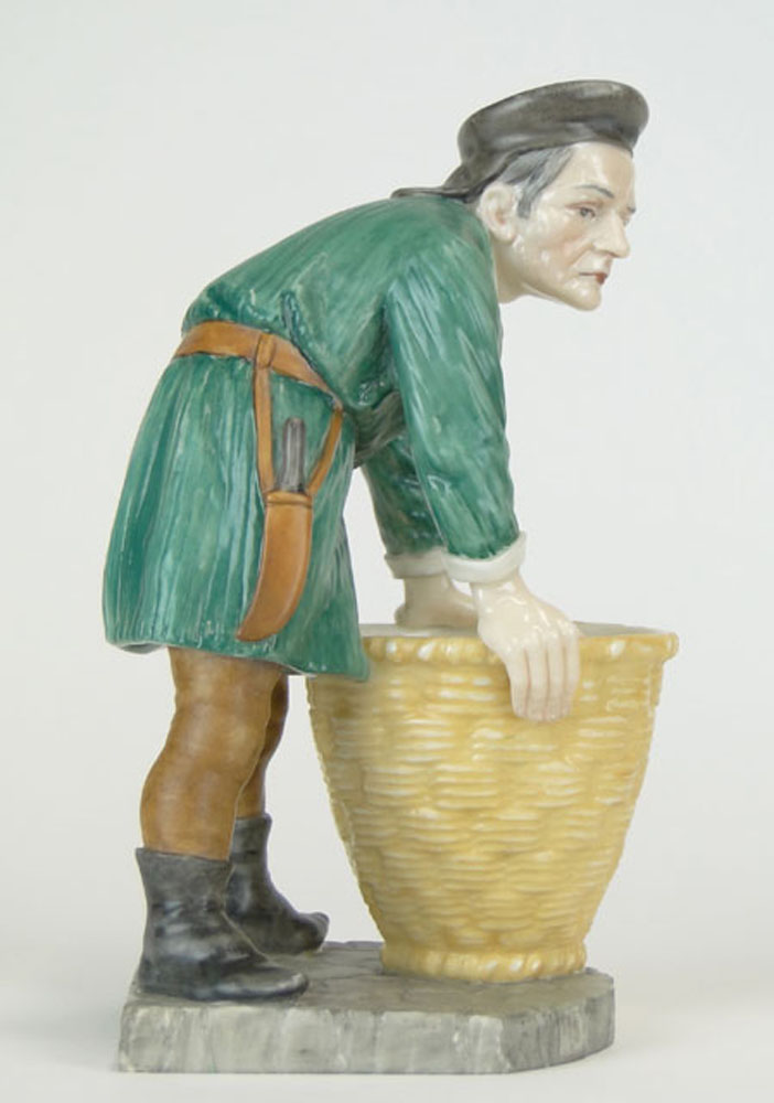 20th Century English Royal Worcester Painted Porcelain Figurine "Peasant with Basket"