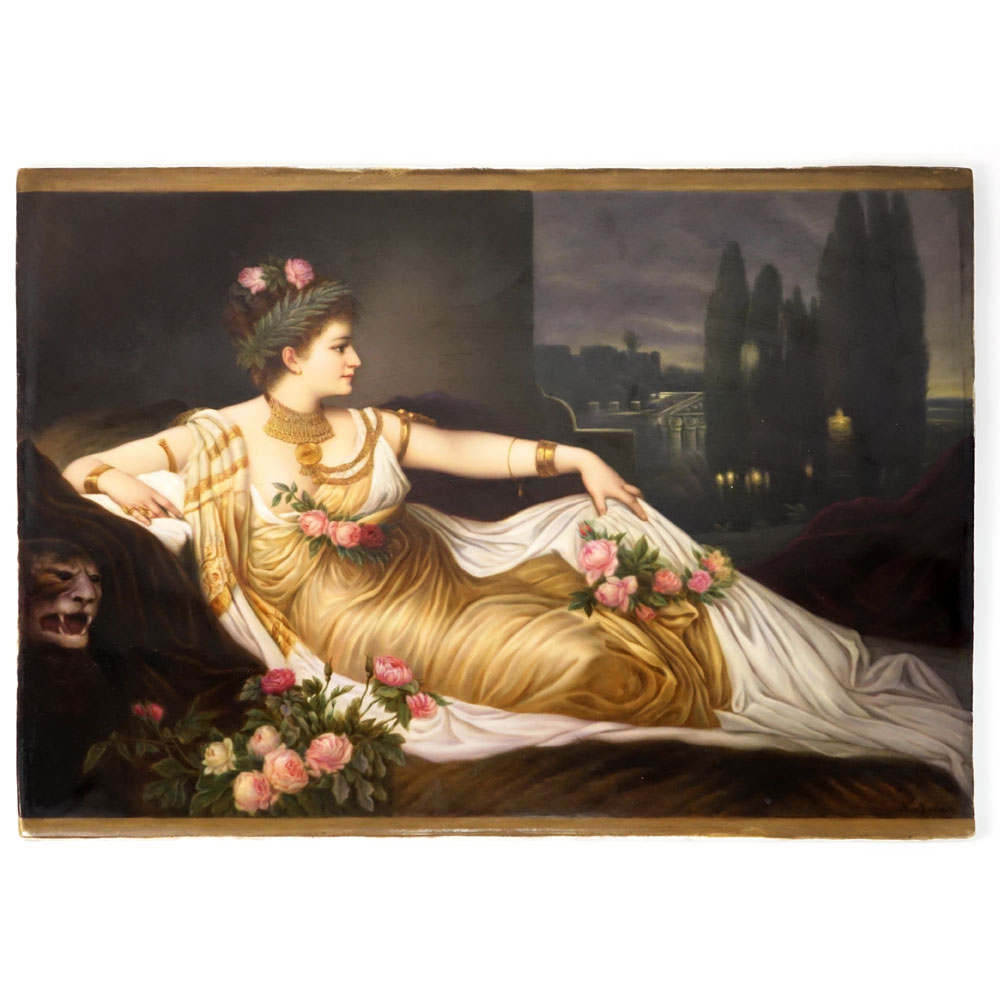 Circa 1890 Large KPM Painted Porcelain Plaque after: Hans Makart (AUSTRIAN, 1840-1884), Portrait of Charlotte Walter as Messalina. 