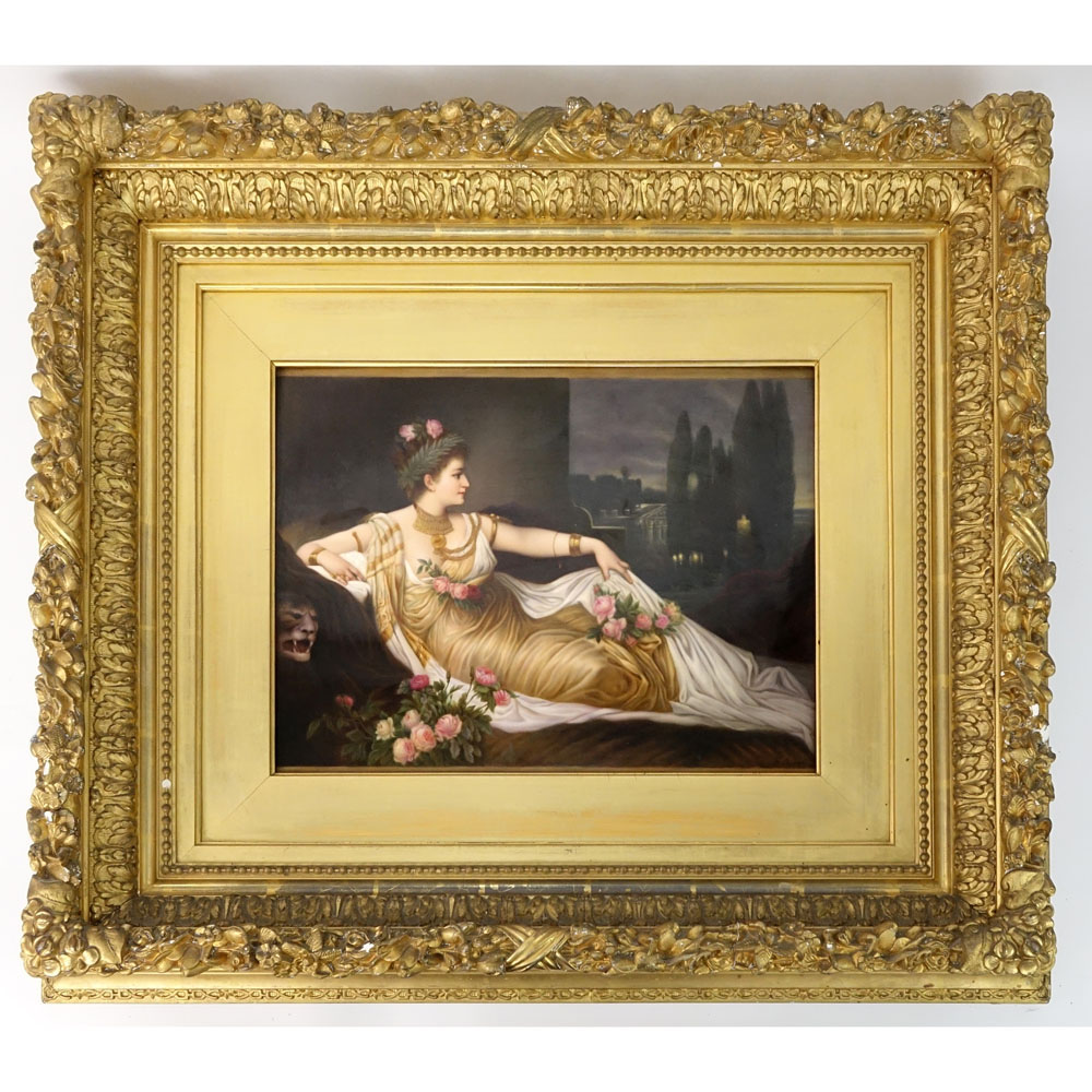 Circa 1890 Large KPM Painted Porcelain Plaque after: Hans Makart (AUSTRIAN, 1840-1884), Portrait of Charlotte Walter as Messalina. 