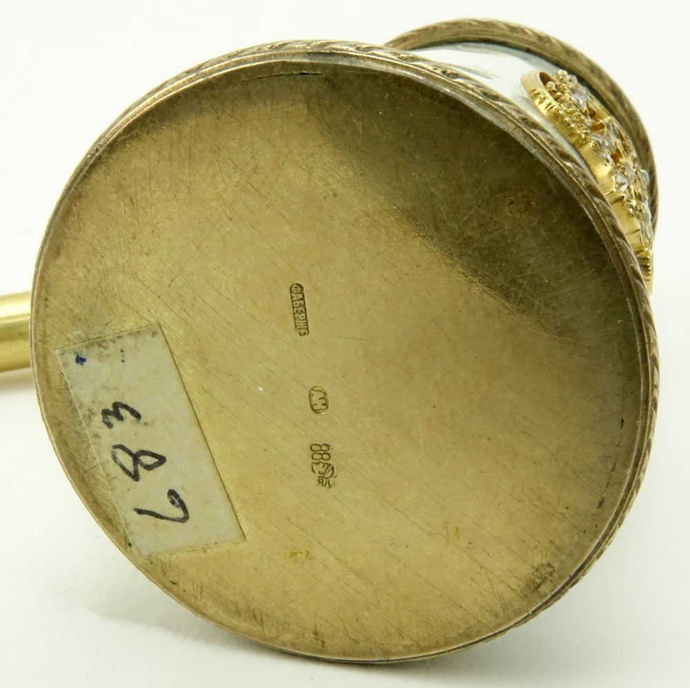 Early 20th Century Russian 88 Gilt Silver, Guilloche Enamel and Rose Cut Diamond Glue Pot. 