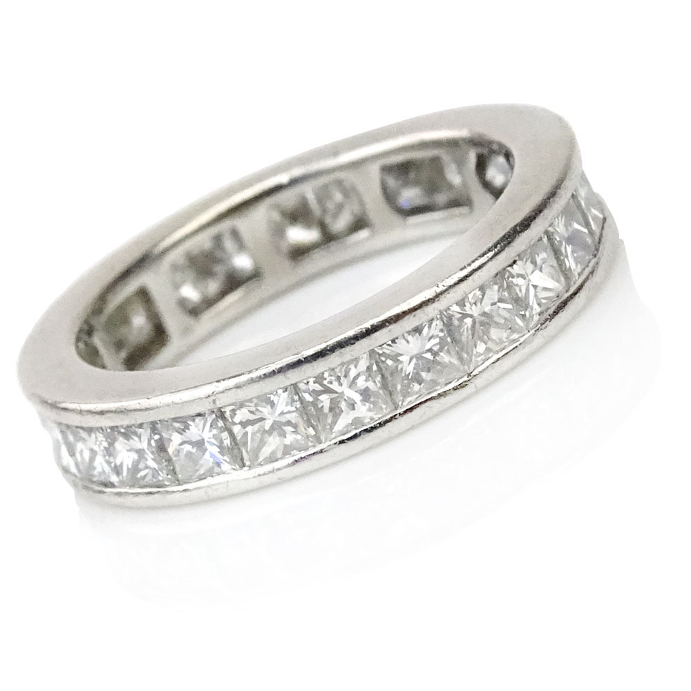 Vintage Approx. 3.40 Carat Princess Cut Diamond and Platinum Eternity Band.