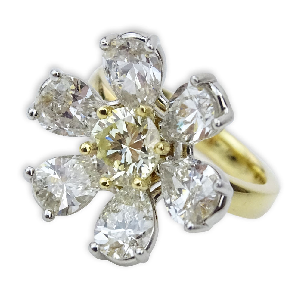 Approx. 5.25 Carat Diamond Platinum and 18 Karat Gold Flower Ring