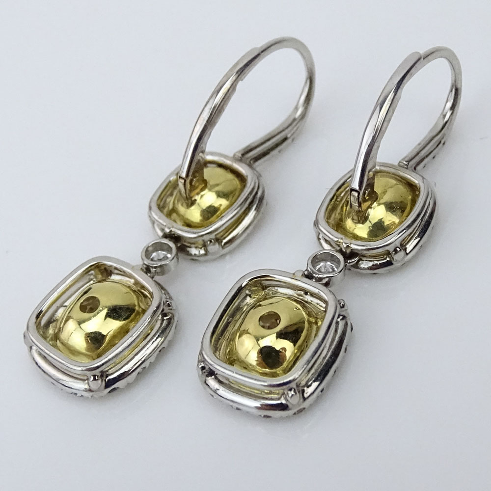 Beautiful Pair of Approx. 6.10 Carat Diamond, Platinum and 18 Karat Yellow Gold Dangle Earrings