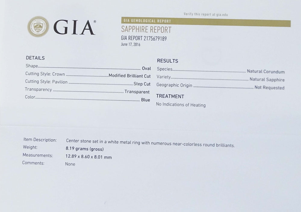 GIA and AIG Certified 8.30 Carat Oval Brilliant Cut Natural Unheated Sapphire, .67 Carat Round Brilliant Cut Diamonds and Platinum Ring. 