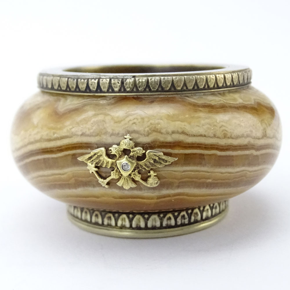 Early 20th Century Russian 88 Silver Mounted Banded Agate Salt.