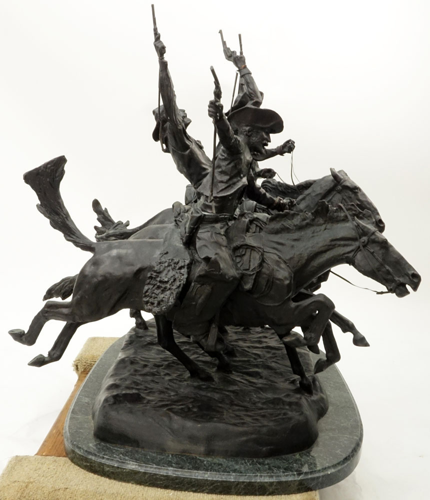 After: Frederic Remington Bronze Sculpture "Coming Through The Rye" on Marble Base. 