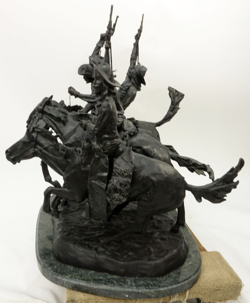 After: Frederic Remington Bronze Sculpture "Coming Through The Rye" on Marble Base. 