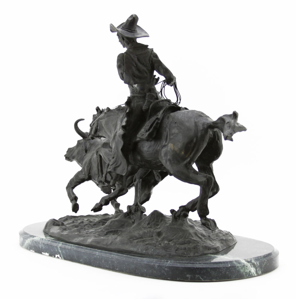 After: Charles Marion Russell (1864-1926) Bronze Old Western "Bolter" Sculpture on Marble Base.