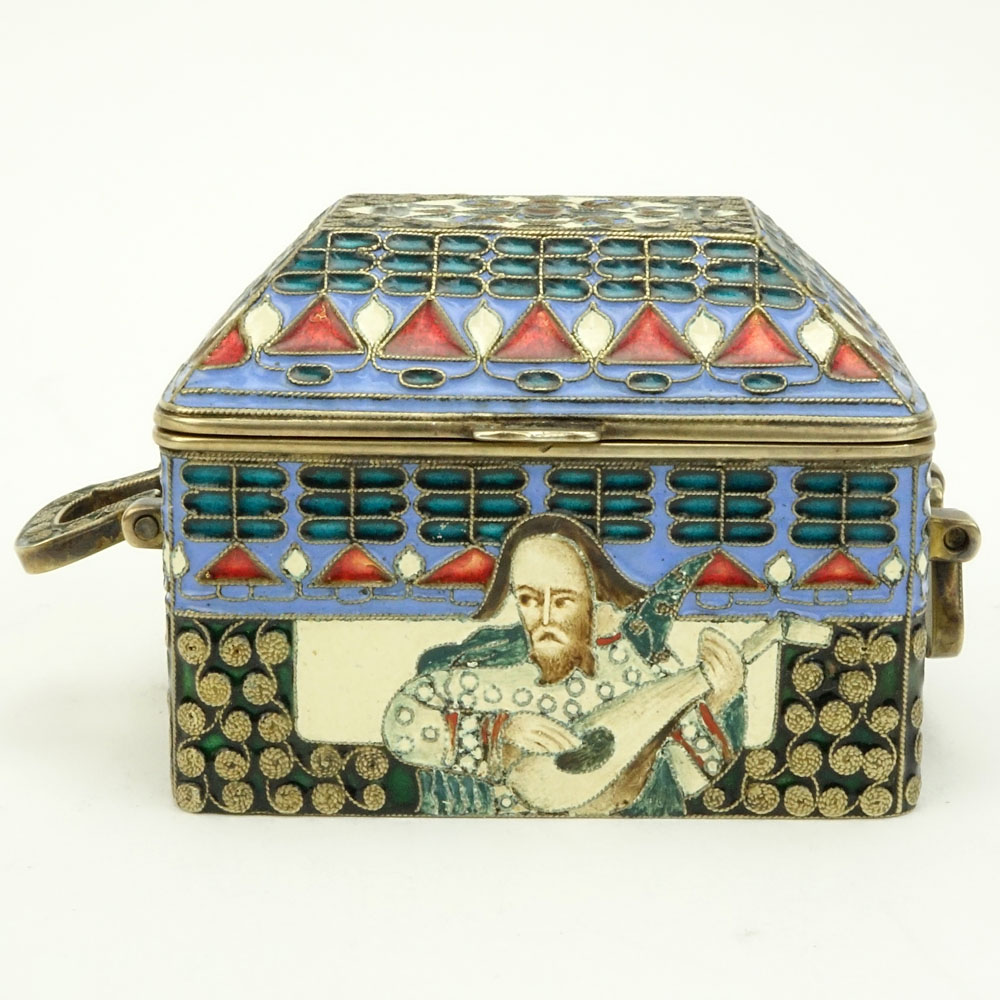 20th Century Russian Cloisonne Enamel Hinged Box. Signed Faberge, Double eagle Imperial Warrant Mark, ?? and 88 Kokoshnik.