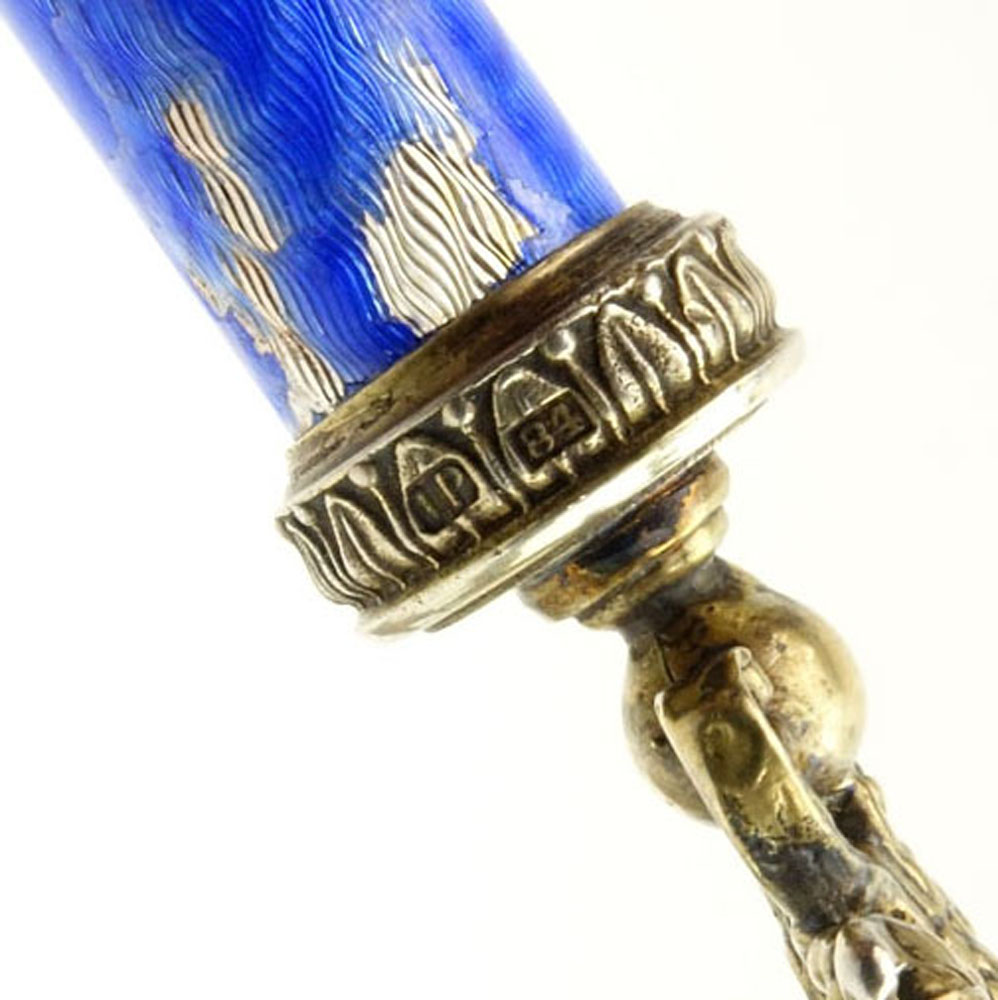 Early 20th Century Russian 84 Silver and Guilloche Enamel Magnifying Glass.