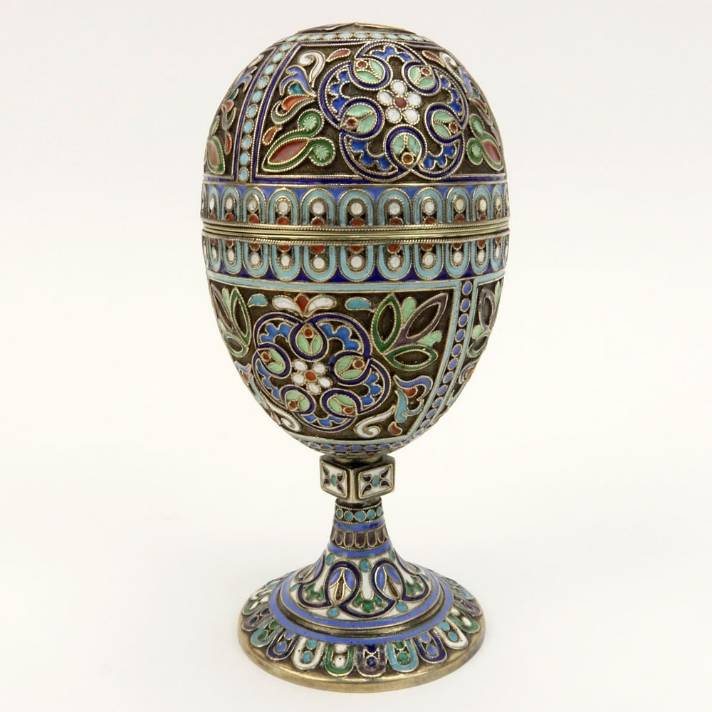 20th Century Russian 84 Silver and Cloisonne Enamel Egg.