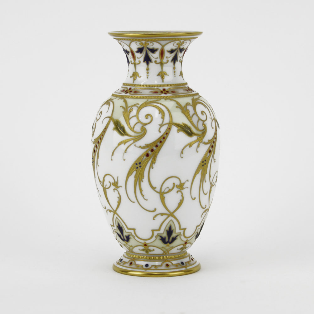 Fine 19th Century KPM Jeweled Raised Enamel Gilt Hand Painted Baluster Vase.