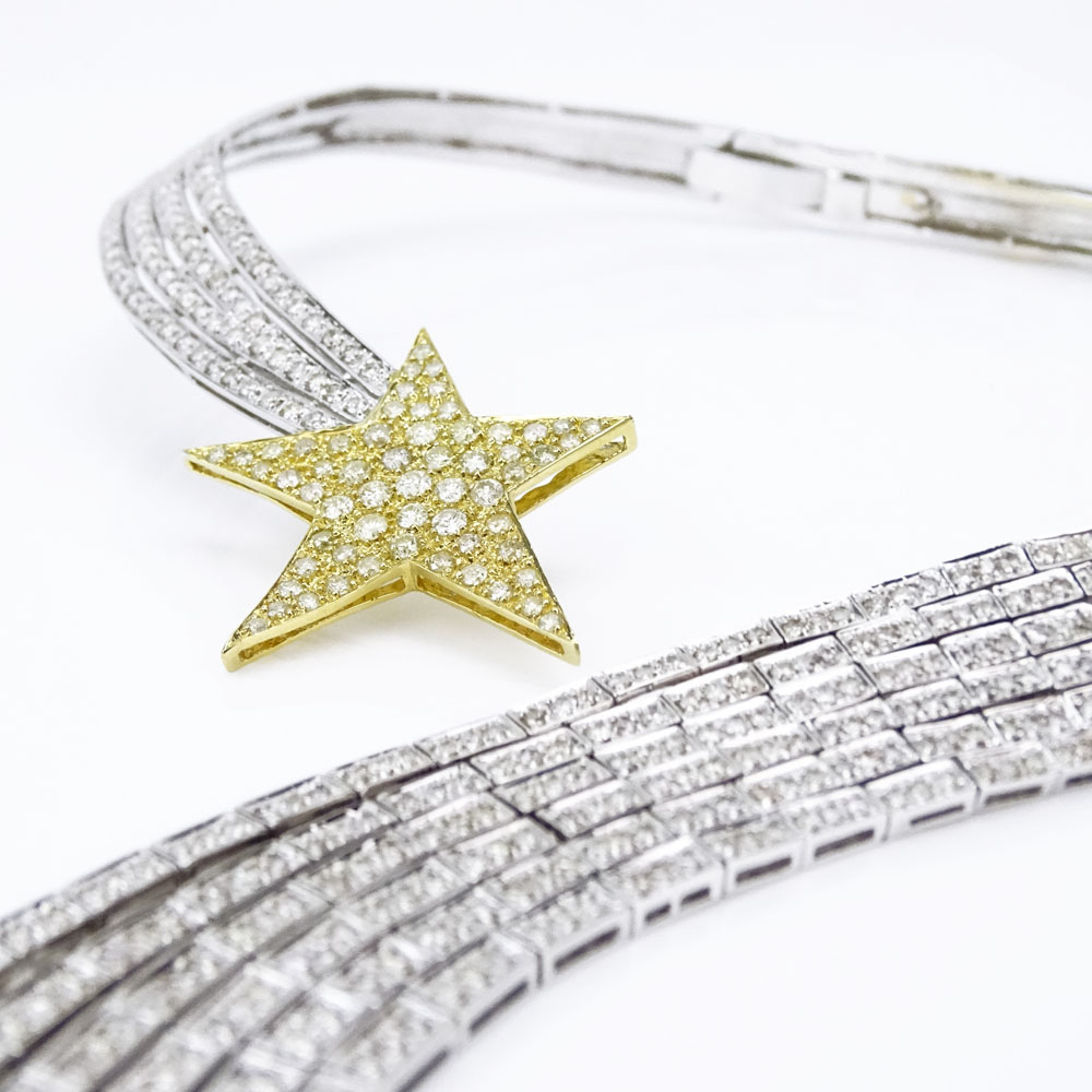 Modern Design 12.52 Carat Round Brilliant Cut Diamond and 18 Karat Gold Shooting Star Necklace