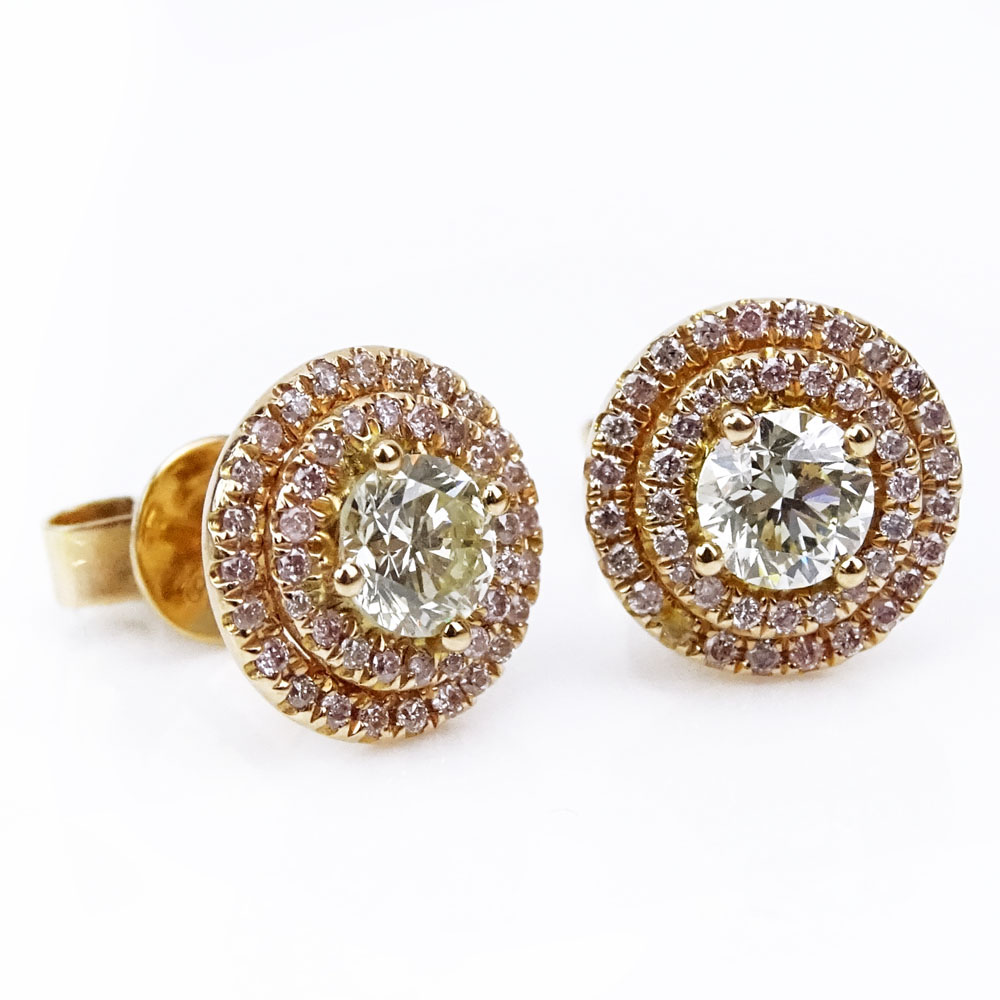 .33 Carat Natural Pink Diamond, 1.02 Carat Round Diamond and 18 Karat Rose Gold Earrings. 