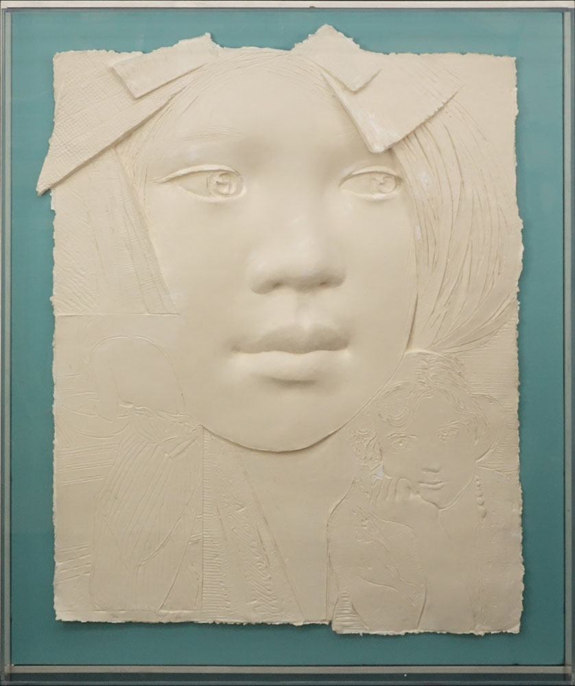 Large Frank Gallo, American (born 1933) Cast Paper Sculpture in Plexiglass Frame