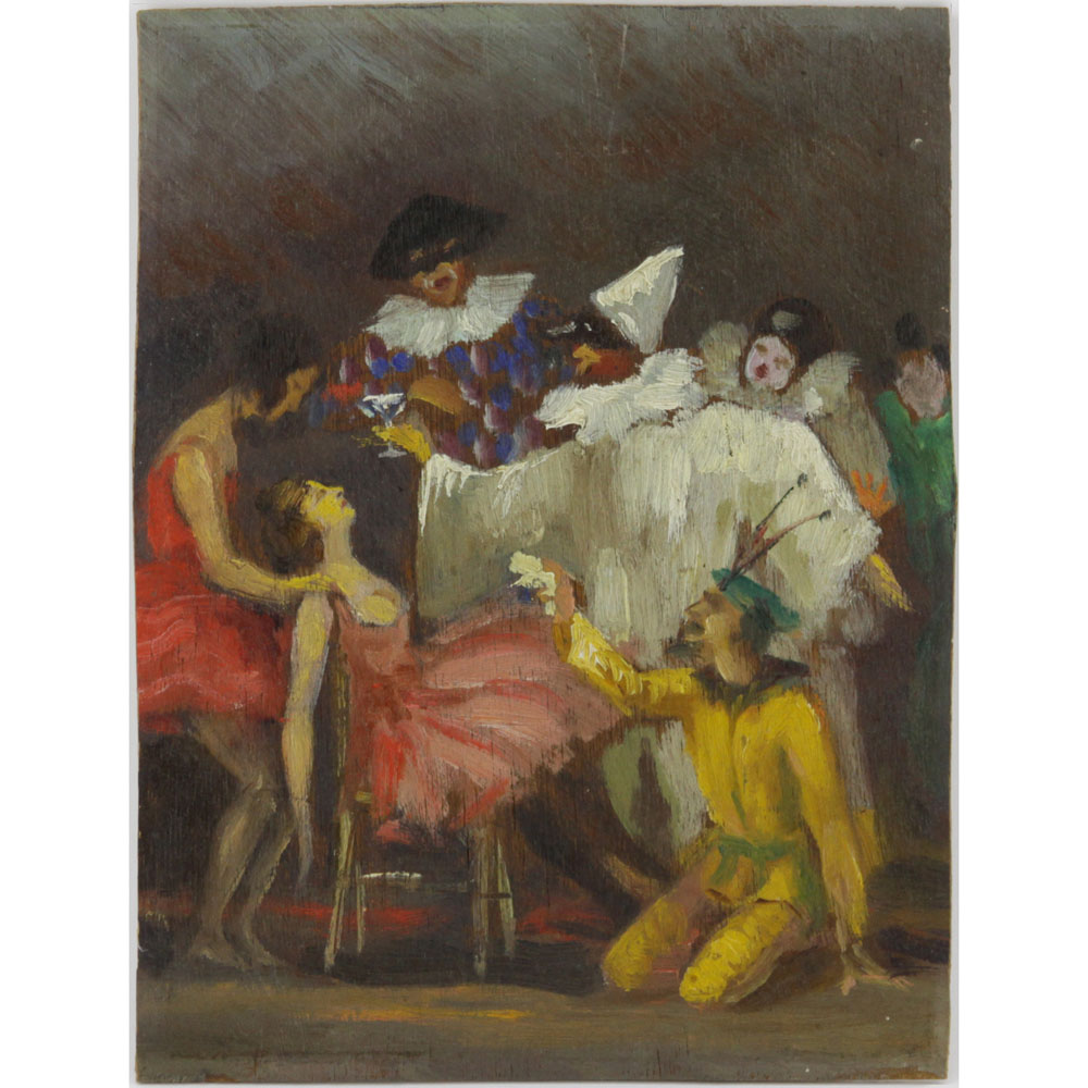 19th Century Venetian School Oil on Panel "Commedia del"Arte". 