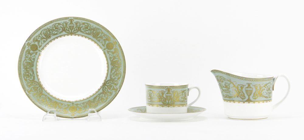 Seven-Nine (79) Piece Royal Worcester "Balmoral" Green Porcelain Dinner Service. 