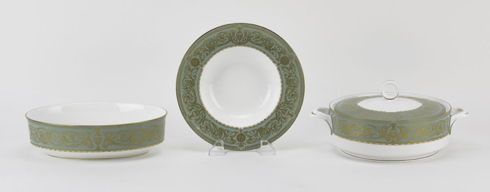 Seven-Nine (79) Piece Royal Worcester "Balmoral" Green Porcelain Dinner Service. 