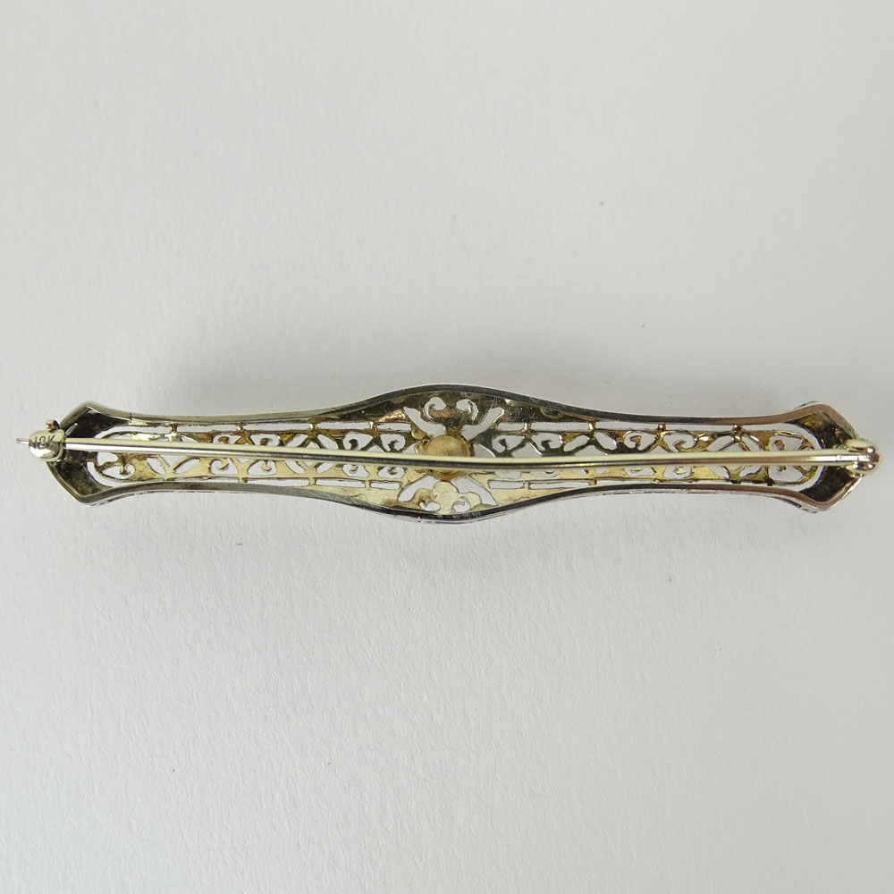 Edwardian 18 White Gold Diamond Mounted Bar Pin with Filigree.