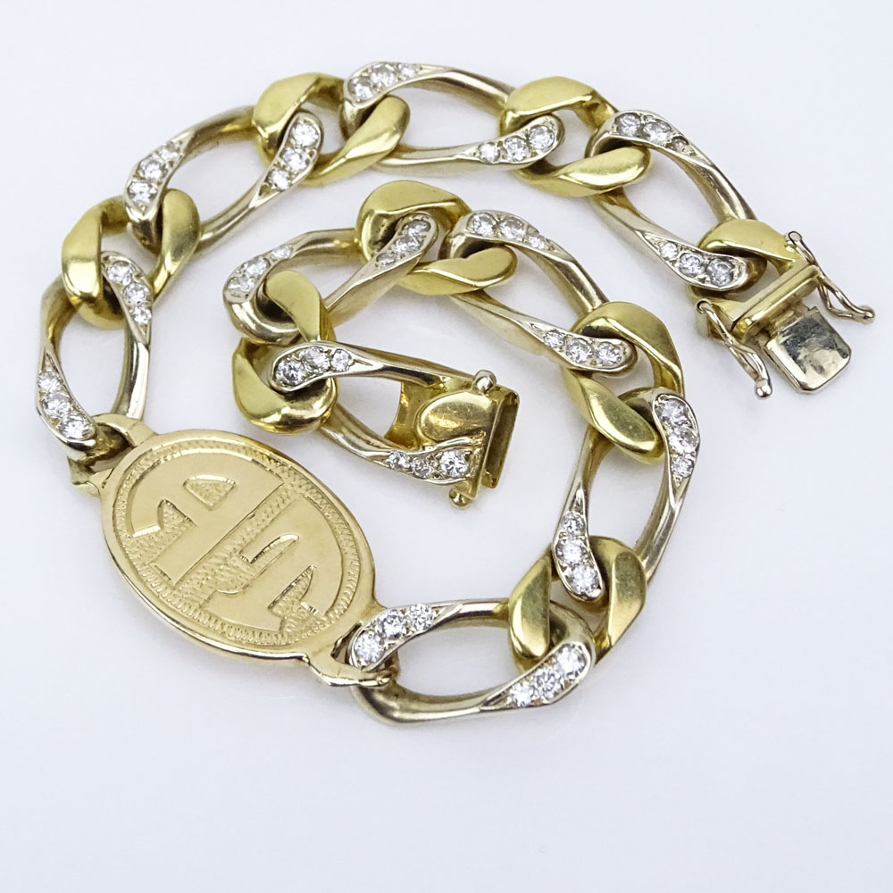 Vintage 18 Karat Yellow Gold ID Bracelet accented with Small round Brilliant Cut Diamonds