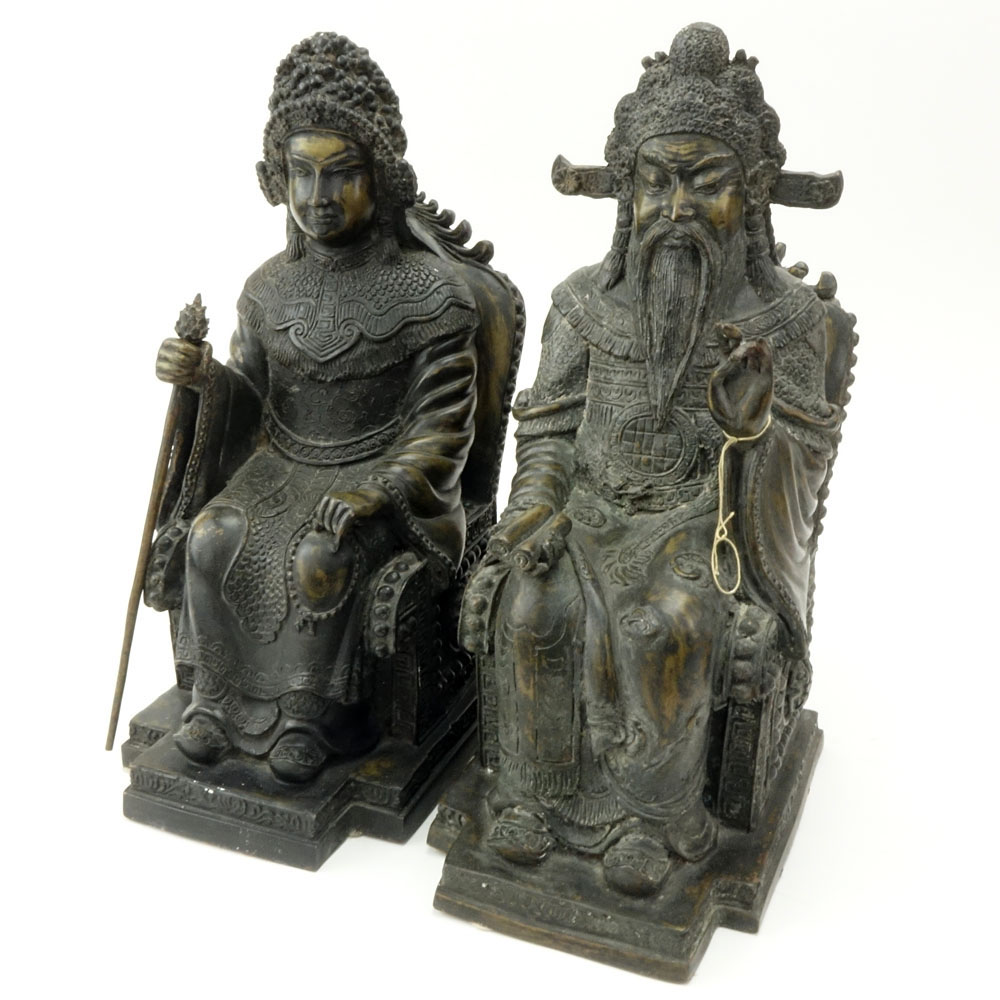 Pair 19/20th Century Chinese Filled Bronze Emperor and Empress Statues