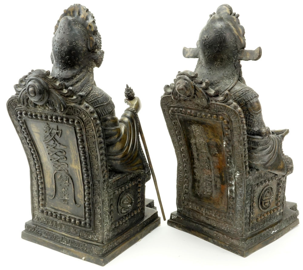 Pair 19/20th Century Chinese Filled Bronze Emperor and Empress Statues