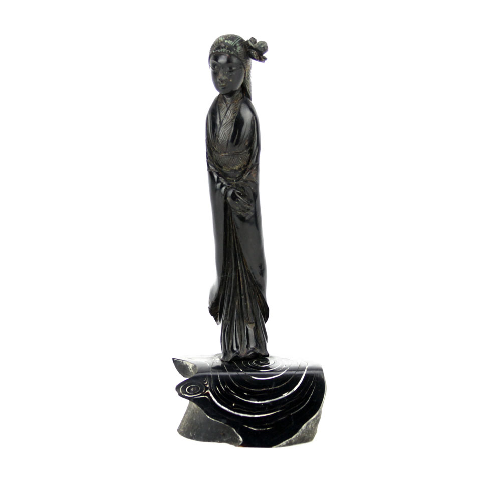 Vintage Carved Black Coral Figurine "Asian Woman"