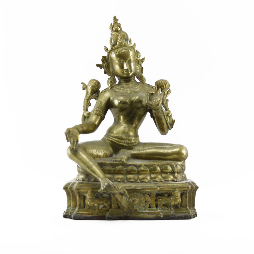 Large Vintage Brass Seated Hindu Goddess