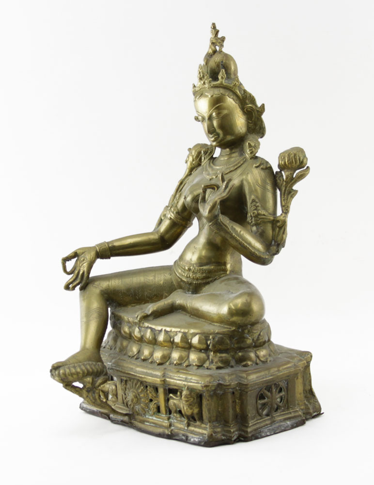 Large Vintage Brass Seated Hindu Goddess