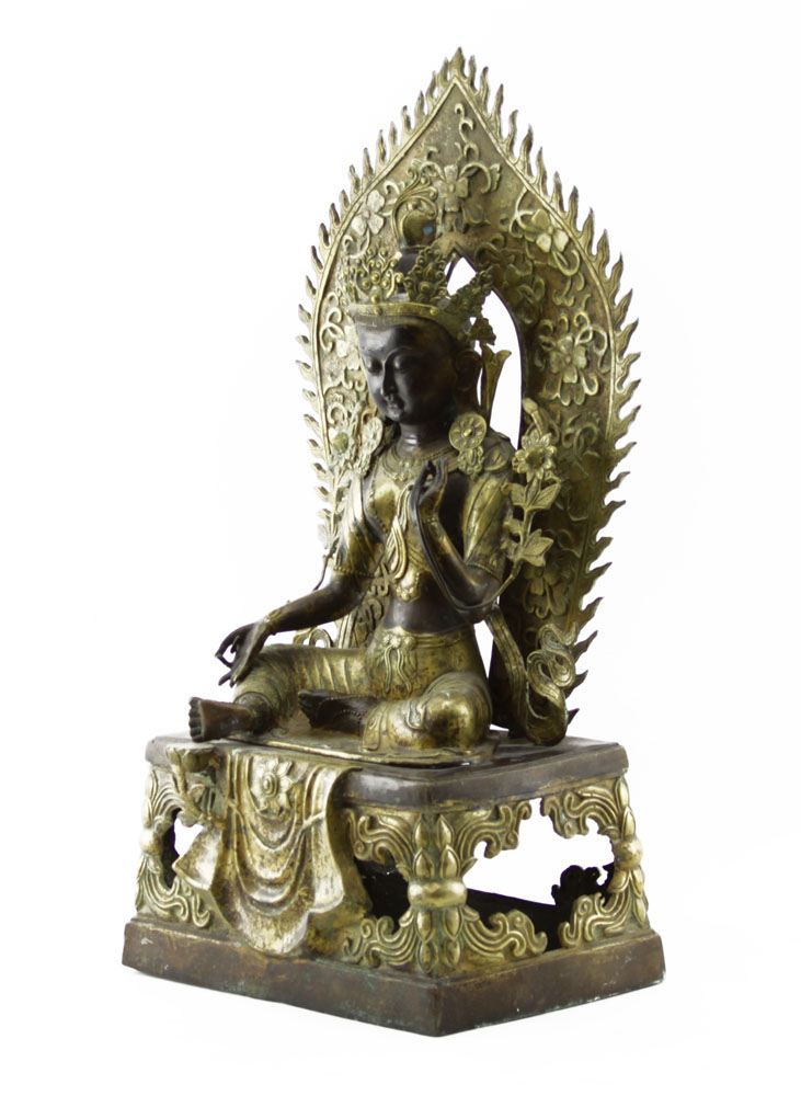 Large Vintage Brass Seated Hindu Goddess