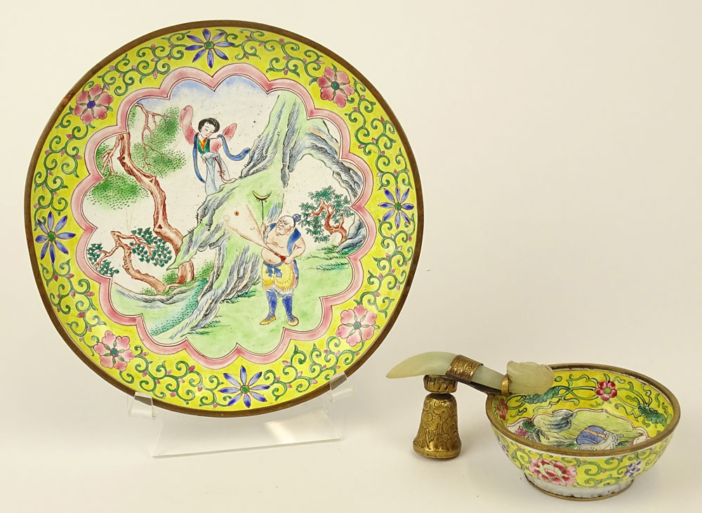 2 Piece Lot 20th C Chinese Enameled Table Wares