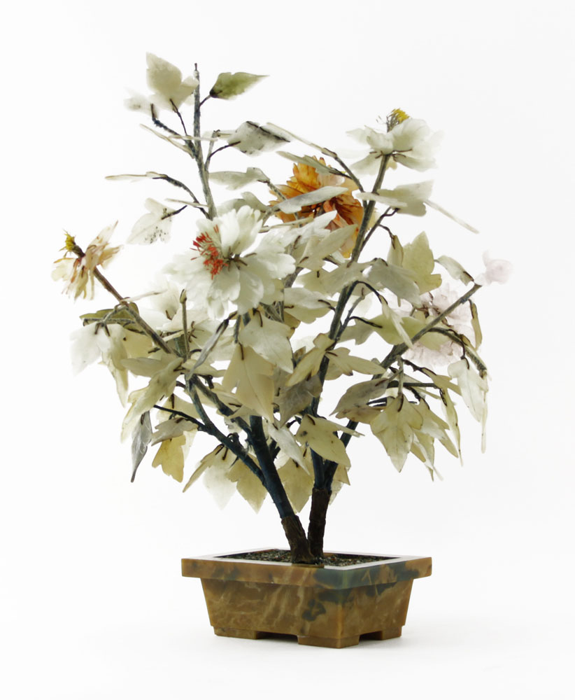 Mid 20th Century Chinese Semi Precious Stone Ming Tree In Agate Planter.