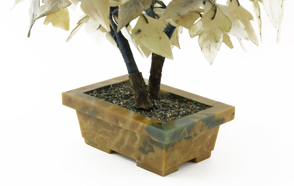 Mid 20th Century Chinese Semi Precious Stone Ming Tree In Agate Planter.