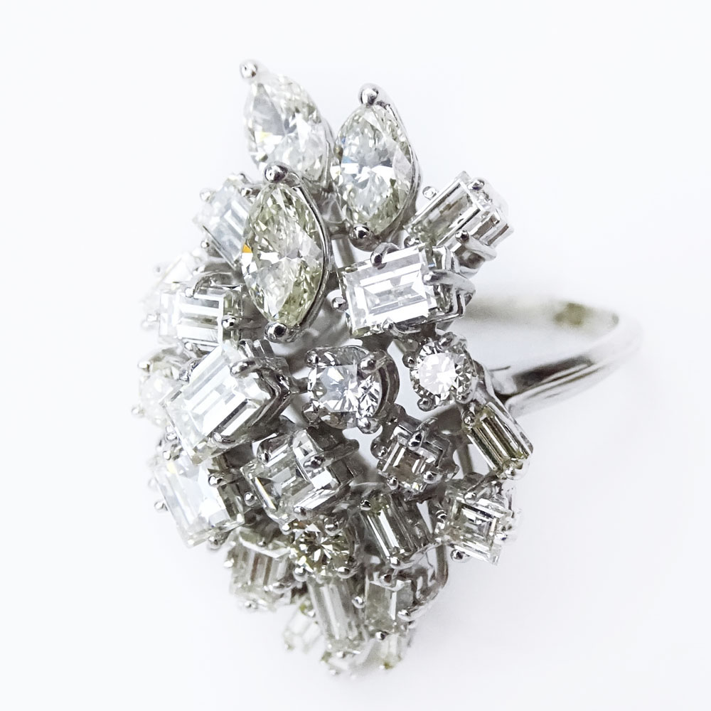 Retro 1950's Approx. 6.0 Carat Mixed Cut Diamond and Platinum Cluster Ring