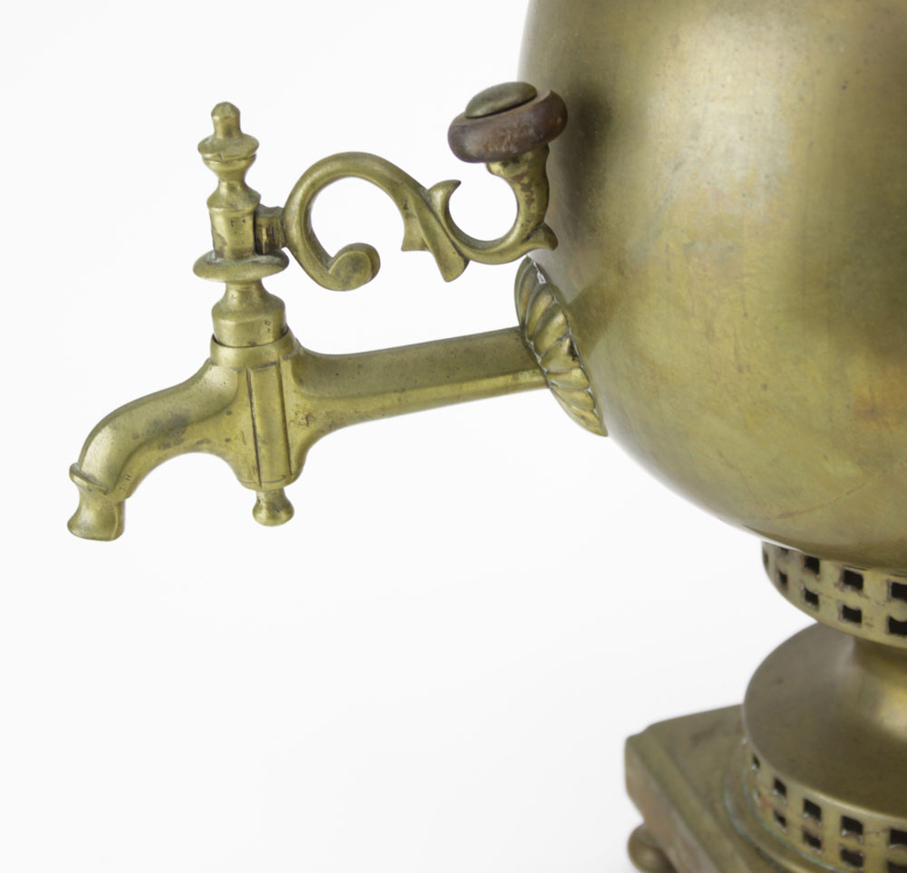 Antique Brass Samovar and Three Light Oil Lamp.