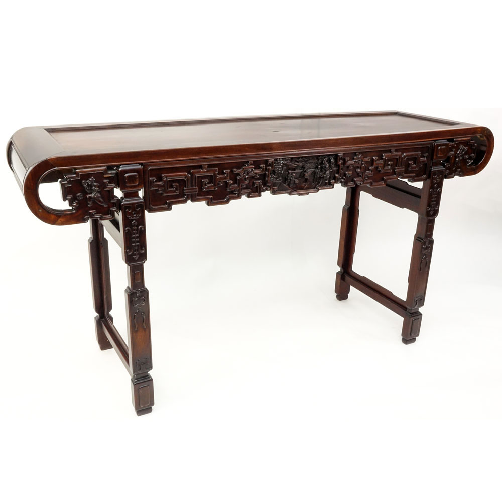 Antique Chinese Hand Carved Rosewood Altar Console Table.