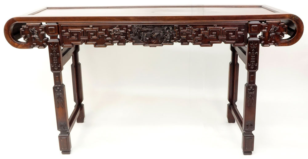 Antique Chinese Hand Carved Rosewood Altar Console Table.