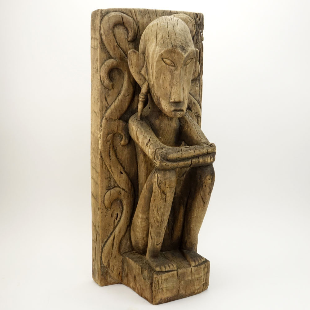 19th Century or Earlier Indonesian Nias or Leti Carved Wood Ancestor Seated Figure