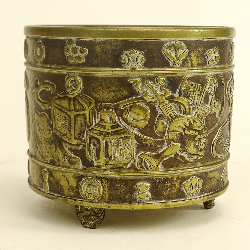 Attributed to: Hu Wen Ming Workshop. A Chinese Inscribed Gilt-Relief Bronze Incense Burner