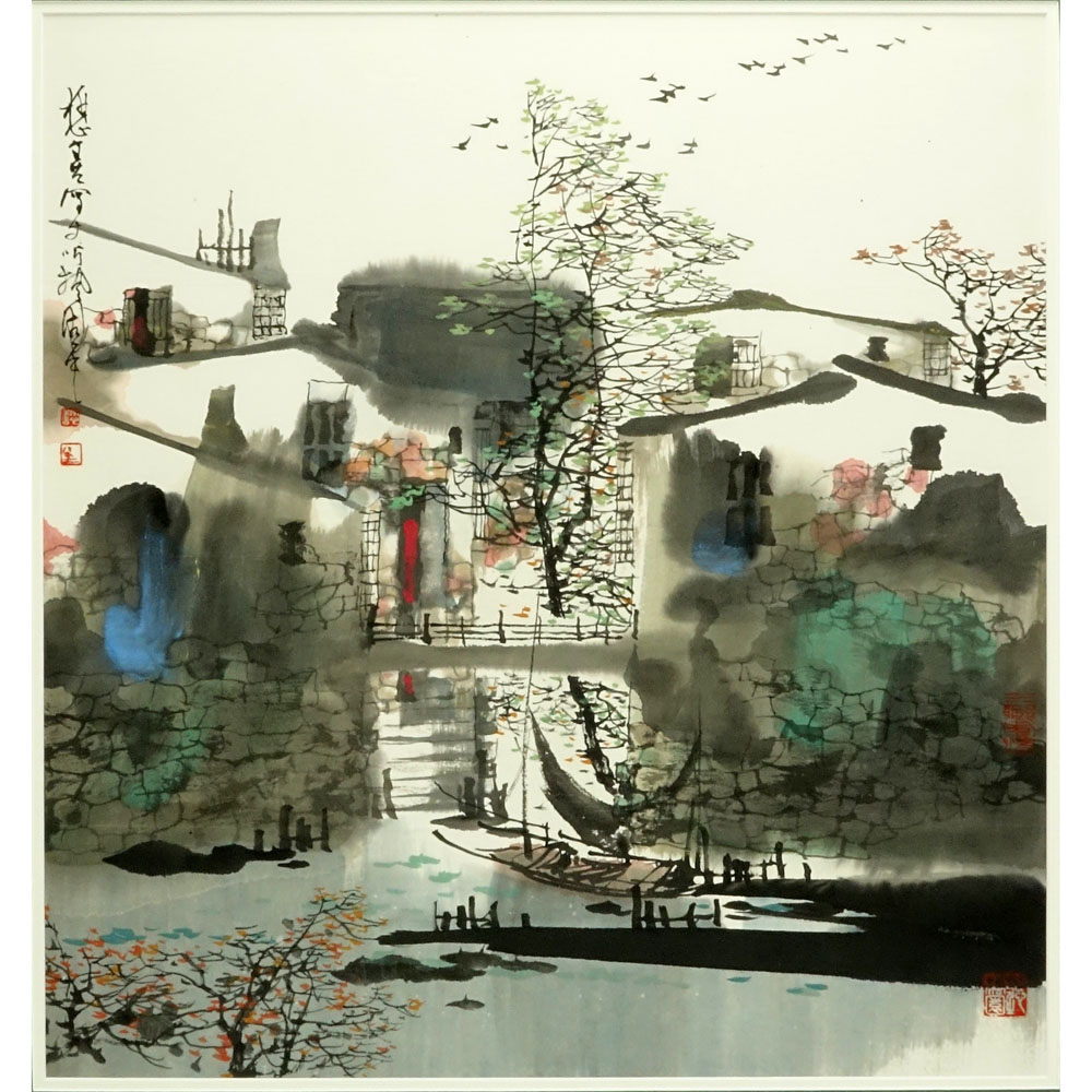 Liu Moashan, Chinese (b-1942) Watercolor and Ink "Landscape" Painting on Paper