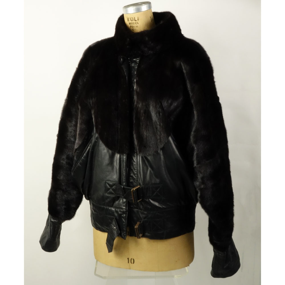 Vintage Jacques St. Laurent Black Mink and Leather Bomber Style Jacket