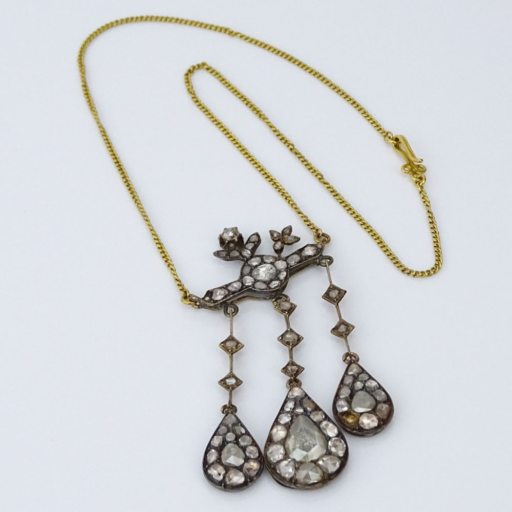 Antique Rose Cut Diamond and 10 Karat Yellow  Pendant Necklace with 18 Karat Yellow Gold Chain