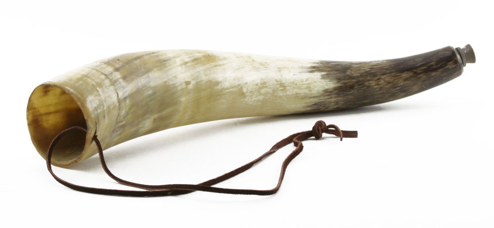 Large Bulls Horn Shofar along with Bulls Horn Mounted on Base.