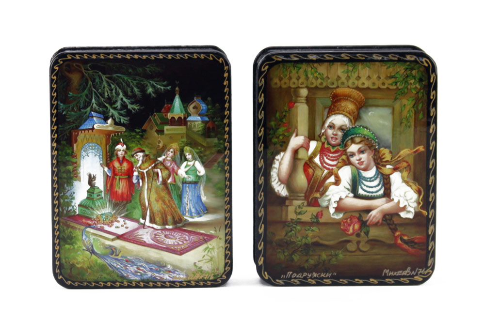 Collection of Seven (7) Russian Hand painted Lacquered Boxes.