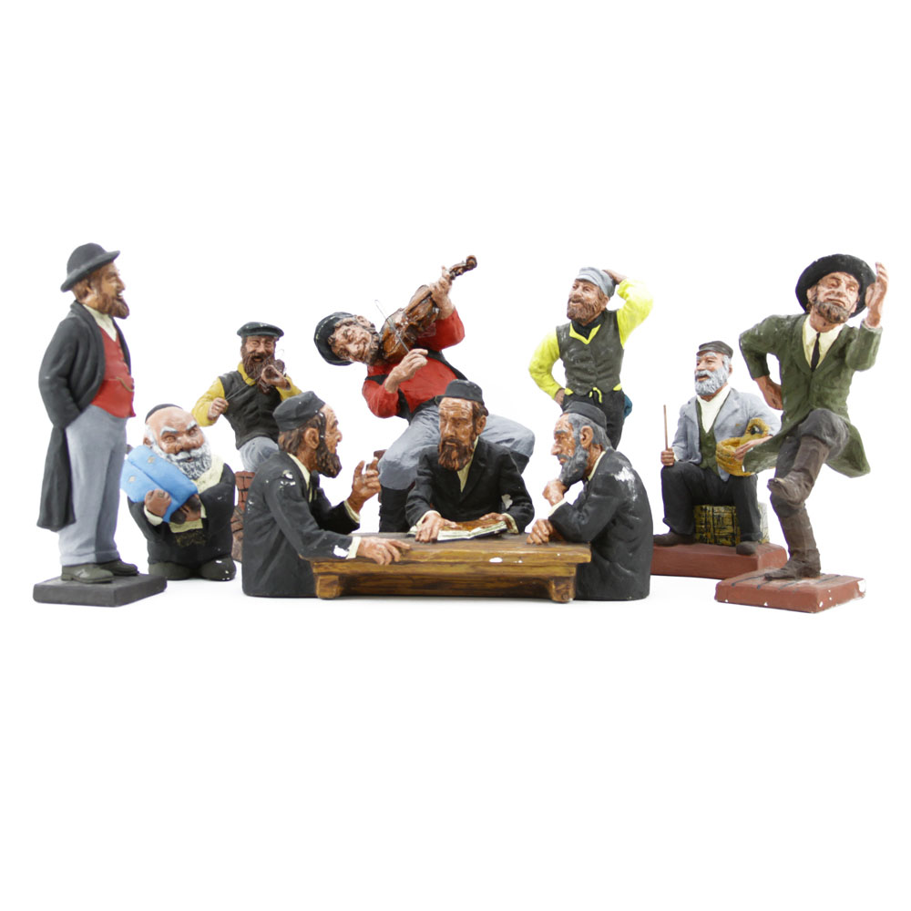 Collection of Nine (9) Vintage Judaica Chalkware Figurines by David Kaplan and Herb Nadel