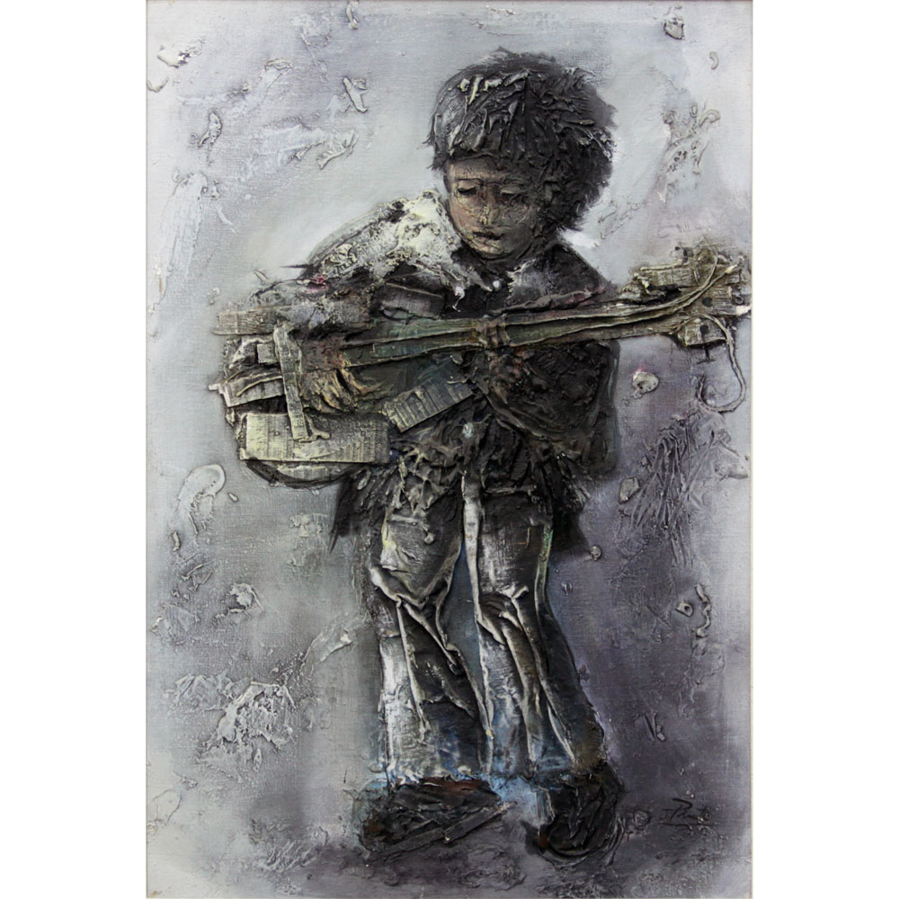 Mixed Media Impressionist Painting, "Boy with Guitar" 